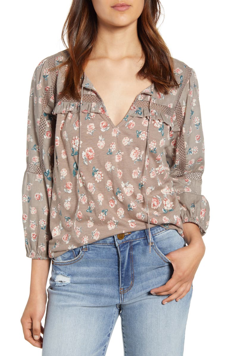 Lucky Brand Floral Print Cotton Peasant Blouse | Nordstrom