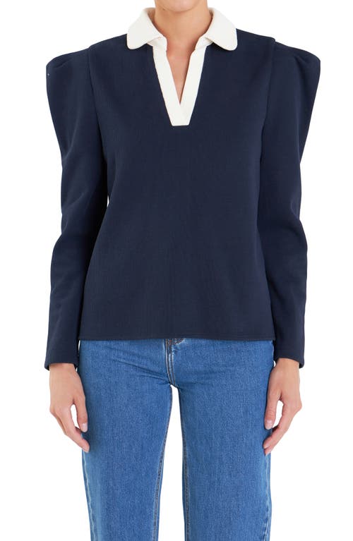 English Factory Polo Sweatshirt In Navy/ Cream