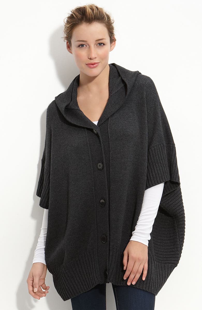 Caslon® Button Front Hooded Poncho (Petite) | Nordstrom