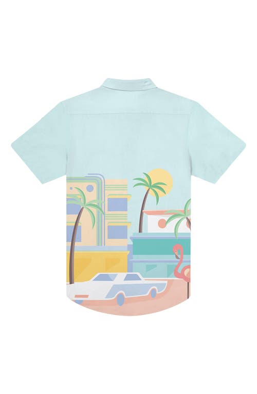 Mavrans Flamingo Weekend Performance Short Sleeve Button-up Shirt In Blue Multi