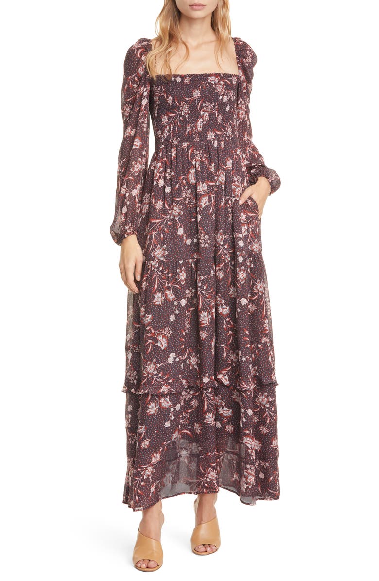 Dolan Stratton Floral Square Neck Long Sleeve Maxi Dress | Nordstrom