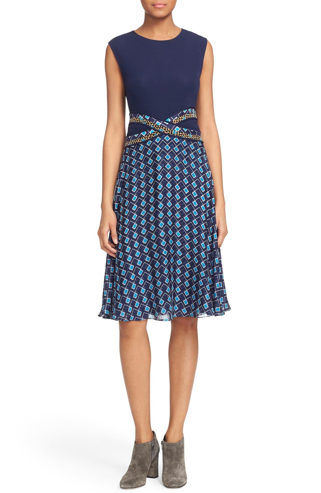 Diane von Furstenberg 'Rosalie' Mixed Media Fit & Flare Dress Nordstrom