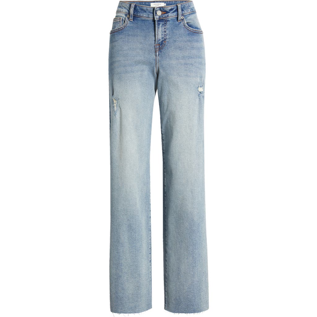 Shop Hidden Jeans Raw Hem Mid Rise Dad Jeans In Medium Wash