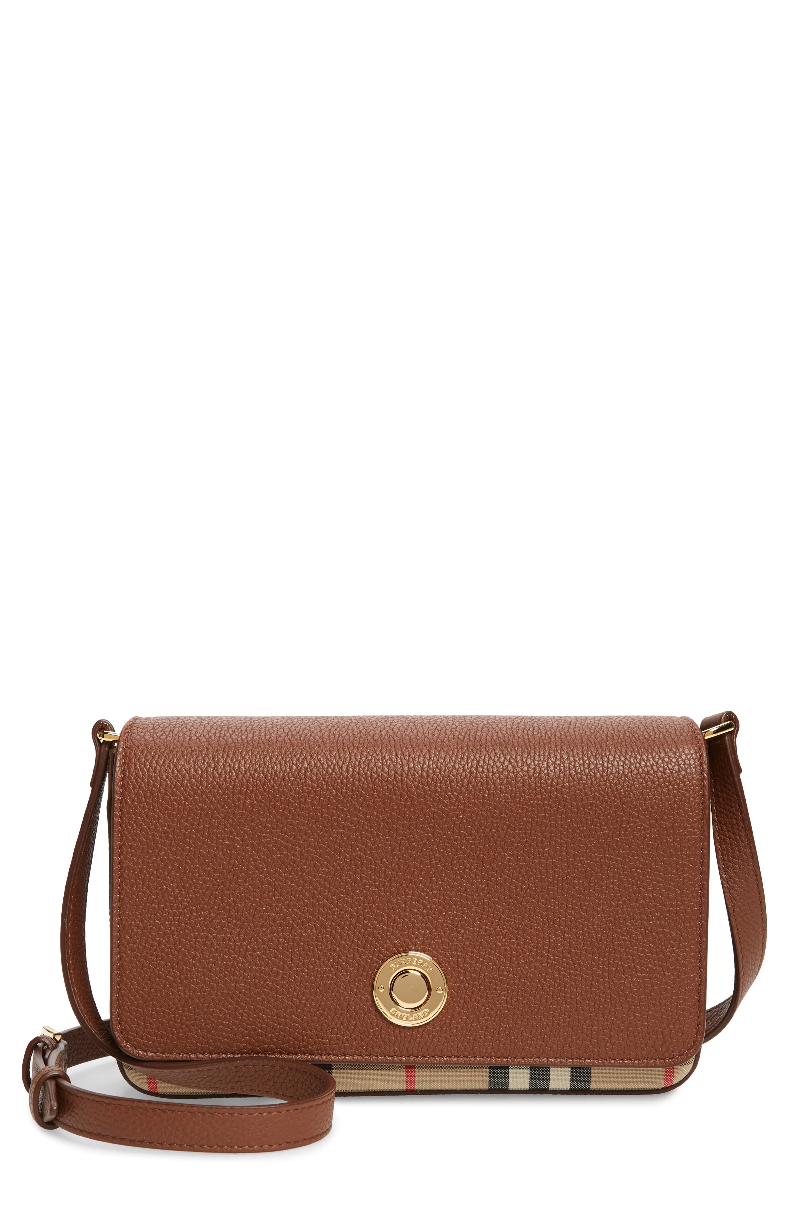 Burberry Hampshire House Check & Leather Crossbody Bag in Brown at Nordstrom