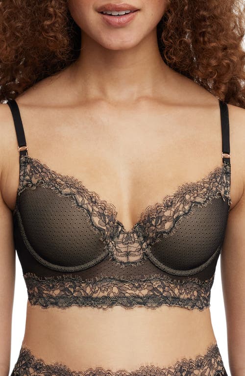 Skarlett Blue Entice Longline Underwire Bra In Black/ Nylon