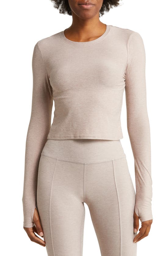 Beyond Yoga Overlap Long Sleeve Crop Top In Chai