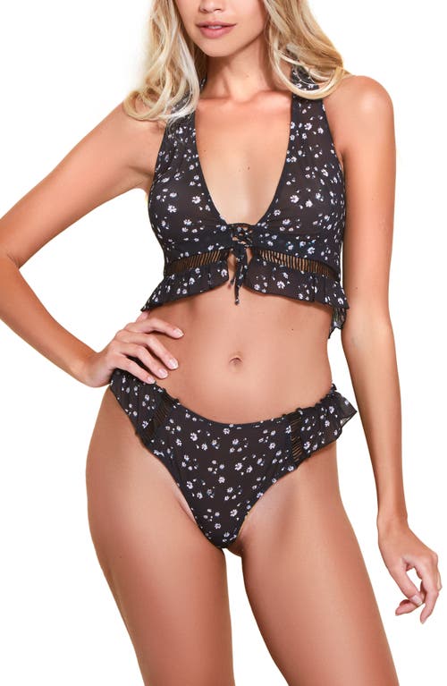 Hauty Printed Chiffon Halter Bralette & Panties Set Black at Nordstrom,