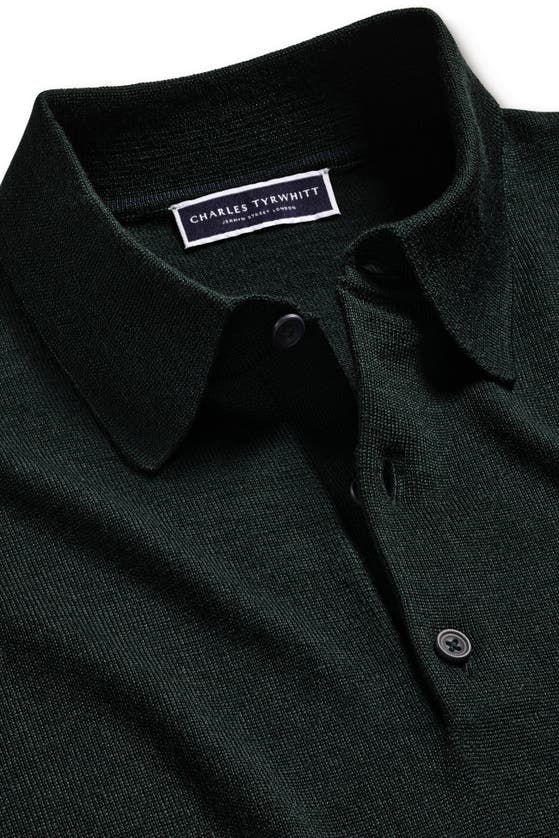 Shop Charles Tyrwhitt Pure Merino Polo Neck Sweater In Forest Green