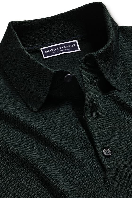 Shop Charles Tyrwhitt Merino Polo Long Sleeve Sweater In Forest Green