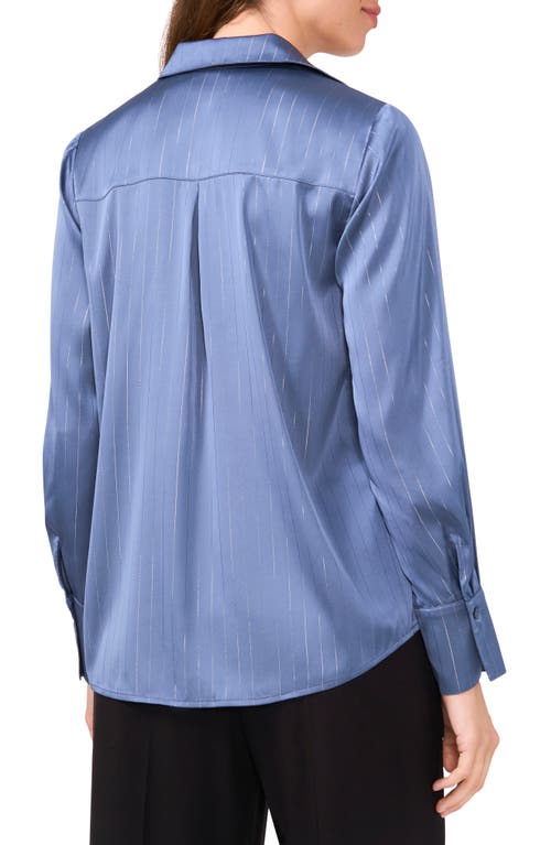 Shop Halogenr Halogen(r) Long Sleeve Satin Button-up Shirt In Vintage Indigo Blue Stripe