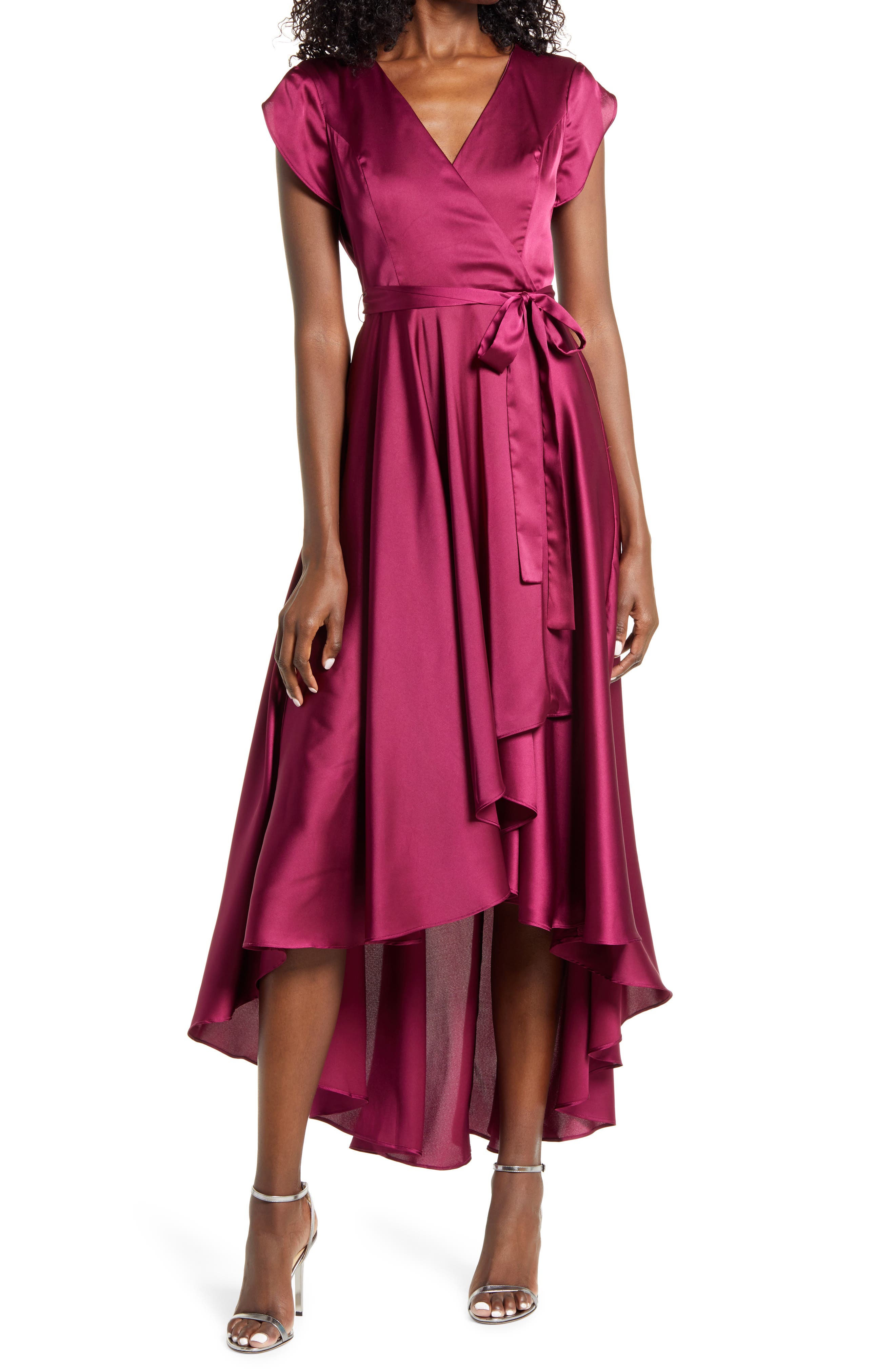 Lulus Fallen For You Satin High/low Dress In Magenta