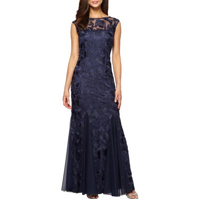 Alex Evenings Tulle Mermaid Gown, Blue