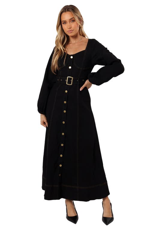 Petal And Pup Petal & Pup Mateo Long Sleeve Belted Denim Maxi Dress In Black