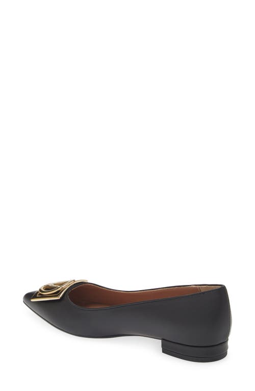 Valentino By Mario Valentino Flora Logo Buckle Pointed Toe Flat In Black