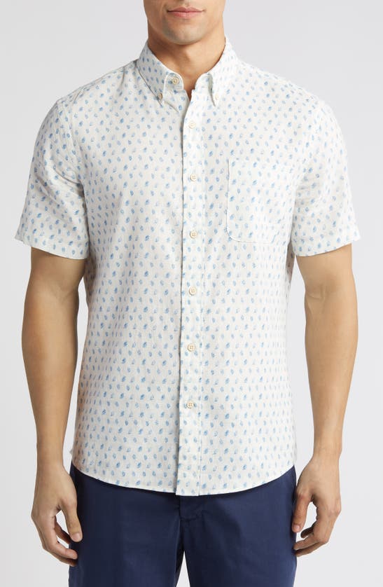Faherty Breeze Short Sleeve Button-down Shirt In Blue Palm Foliage