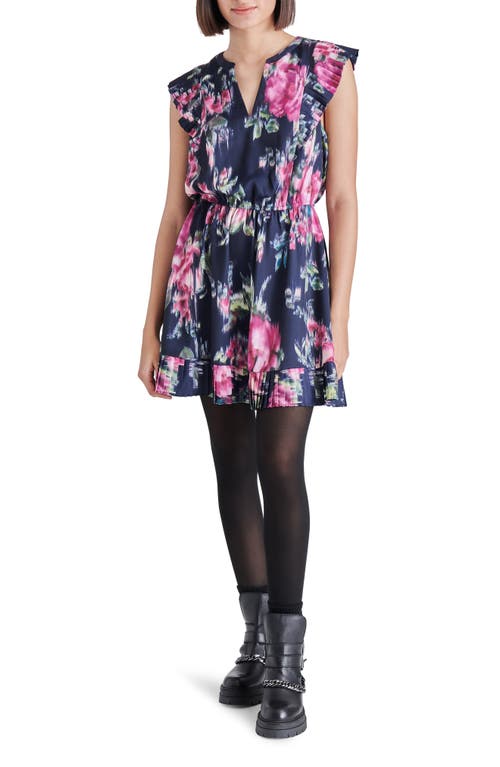 Steve Madden Floral Ruffle Trim Minidress Navy at Nordstrom,