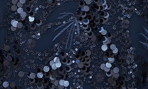 Alex Evenings Sequin Square Neck Trumpet Gown In Navy