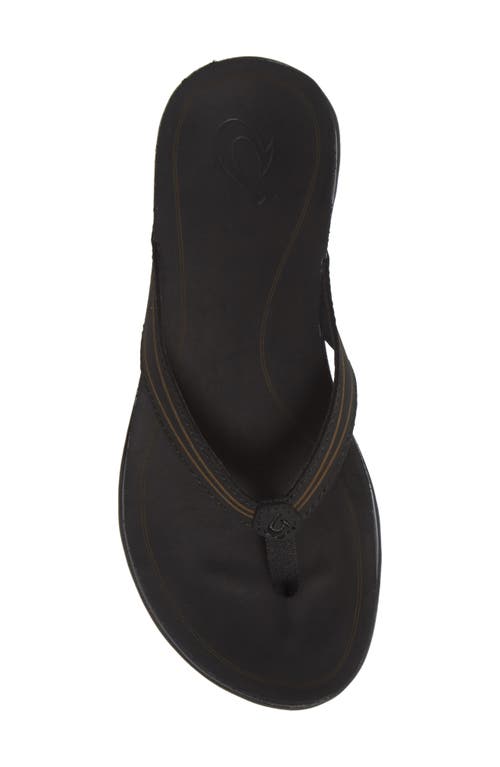 Shop Olukai Aukai Flip Flop In Black/black Leather