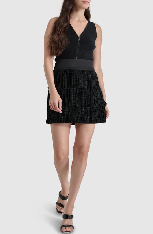 Shop Dkny Studded Fringe Miniskirt In Black