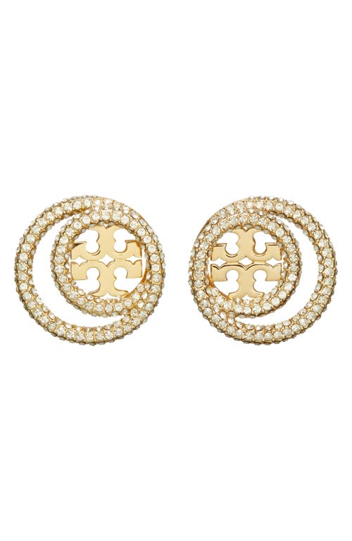 Shop Tory Burch Miller Pavé Crystal Circle Logo Stud Earrings In Tory Gold/crystal