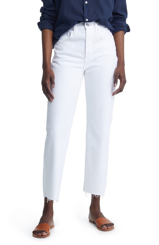Frank & Eileen The Monaghan Raw Hem Crop Straight Leg Mom Jeans In White Vintage Denim
