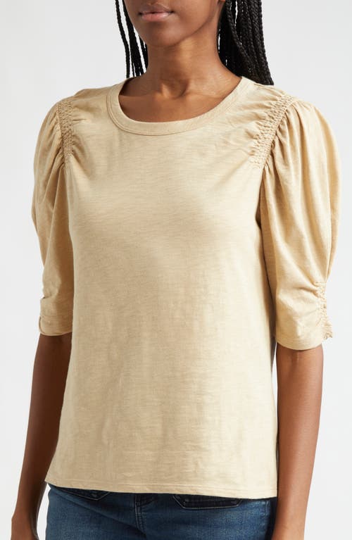 Shop Veronica Beard Jessa Smocked Shoulder Cotton T-shirt In Stone Khaki