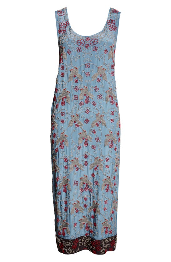 Shop Bode Beaded Tropicbird Reversible Midi Dress In Blue Multi