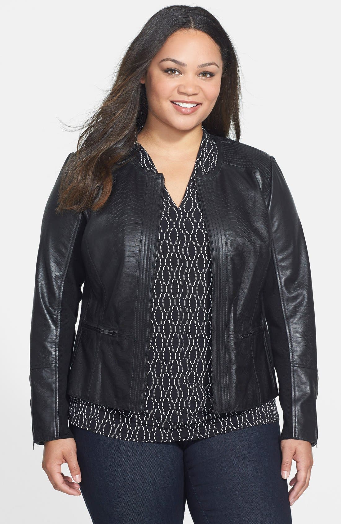 Sejour Embossed Leather Jacket (Plus Size) Nordstrom