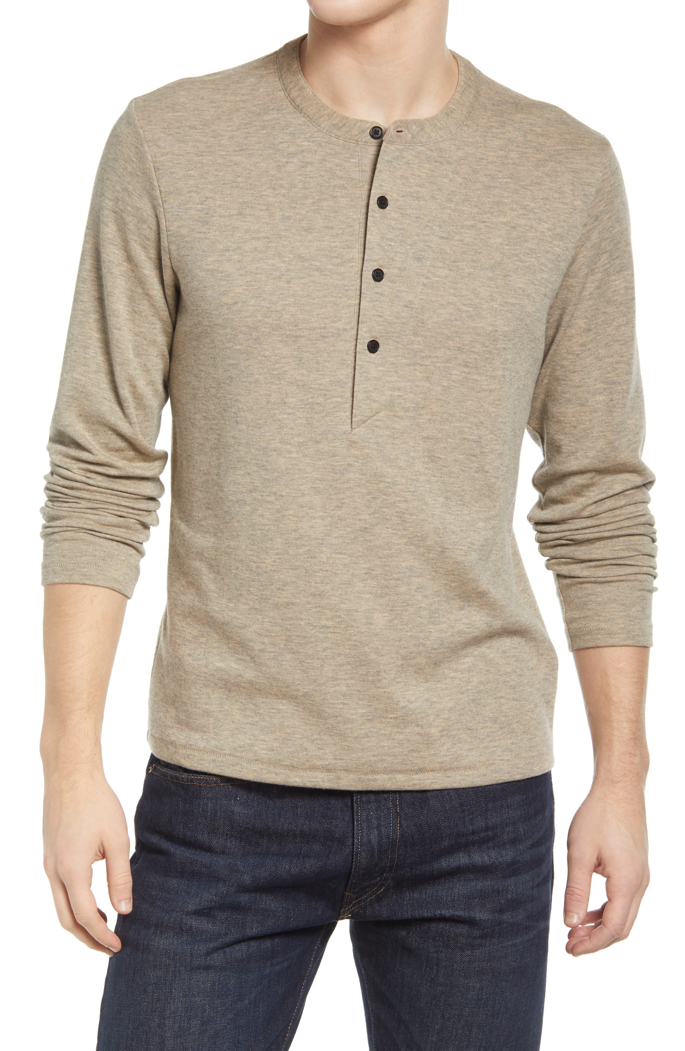 beige henley men's shirt