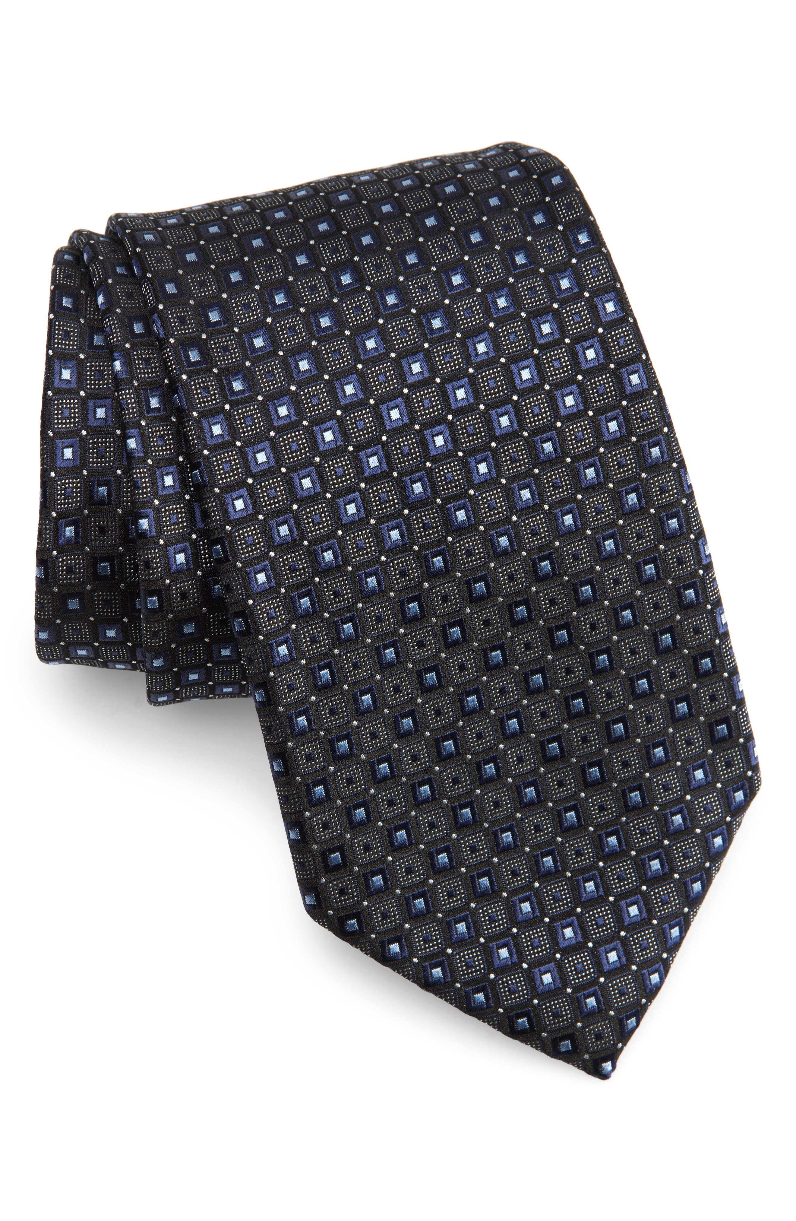 ZEGNA TIES Embroidered Polka Dot Geo Silk Tie in Navy 