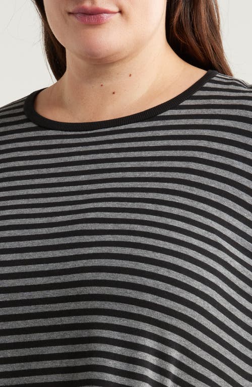 Eileen Fisher Stripe Long Sleeve Crewneck Top In Black