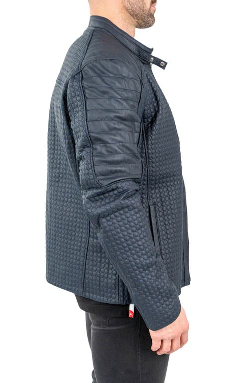 Maceoo Textured Leather Jacket In Blue