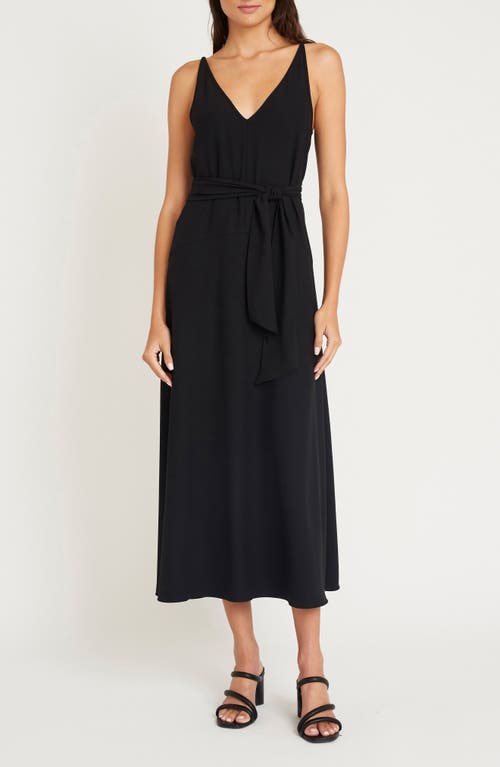 Luxely Juniper Tie Waist Midi Dress Black at Nordstrom,