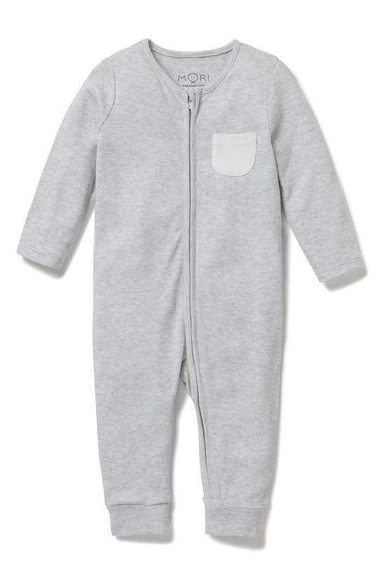 Mori Stripe Fitted One-piece Pajamas In Gray Marl