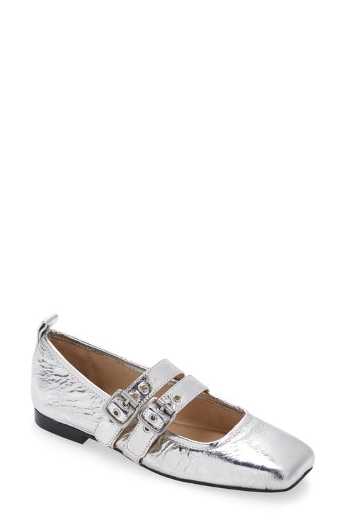 Shop Dolce Vita Ashlyn Mary Jane Flat In Silver Distressed Leather