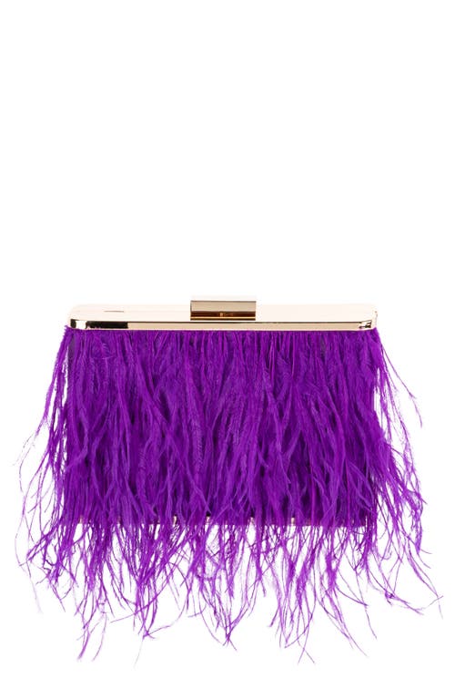 Ostrich Feather Embellished Clutch in Purple