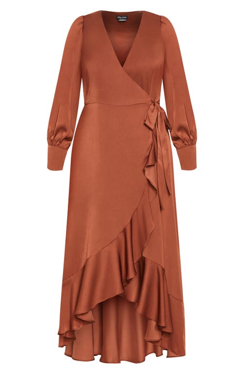 City Chic Oki Long Sleeve Wrap Maxi Dress In Copper