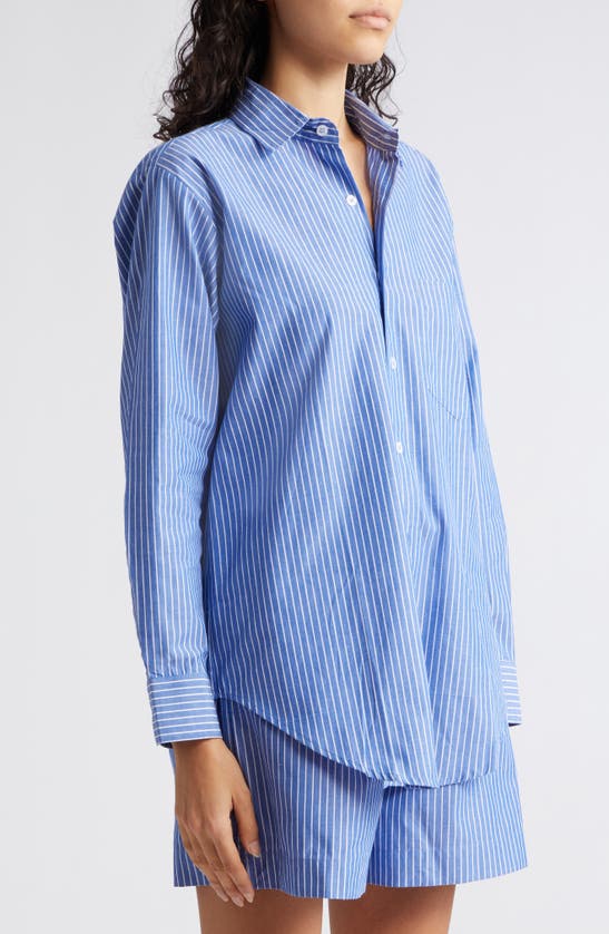 Shop Mille Sofia Long Sleeve Burnout Lace Button-up Shirt In Harbor Stripe