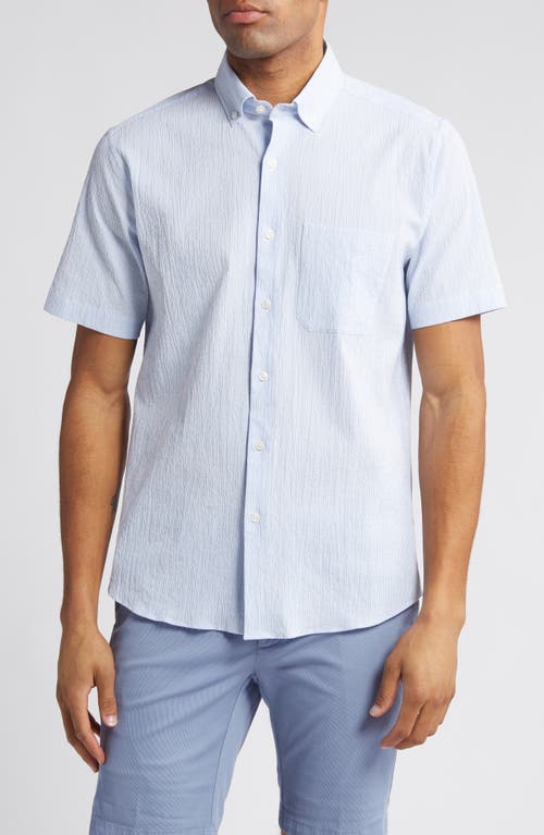 Stripe Short Sleeve Cotton Seersucker Button-Down Shirt in Sky
