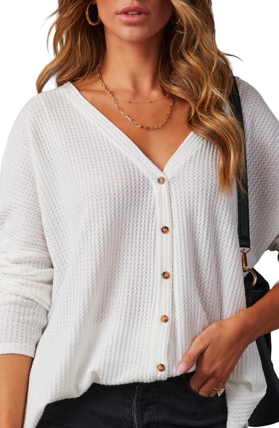 Shop Vici Collection Miriam Oversize Knit Button-up Shirt In White