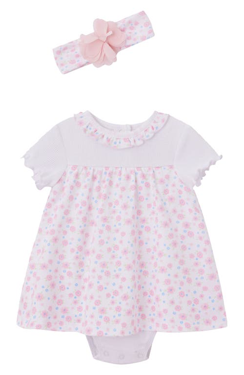 Little Me Floral Skirted Cotton Bodysuit & Headband Set in Pink