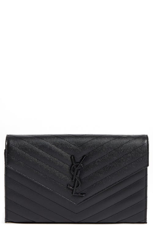 Saint Laurent Monogram Quilted Leather Wallet on a Chain in Nero at Nordstrom | Nordstrom