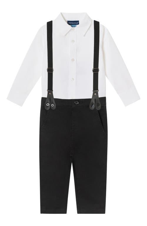 Andy & Evan Button-up Shirt, Suspenders, Pants & Bow Tie Set In White/black