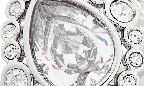 Covet Cz Teardrop Halo Ring In Rhodium