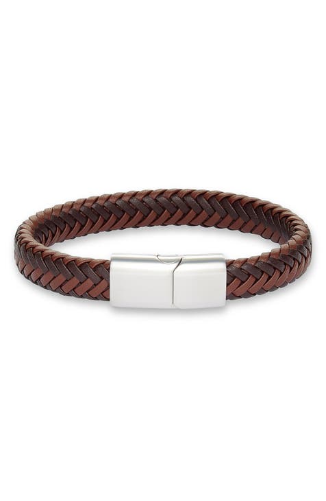 Men's Leather Wristband Bracelet - Bold Brown