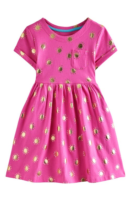 Mini Boden Kids' Foil Print Cotton Jersey Dress In Tickled Pink/gold Suns