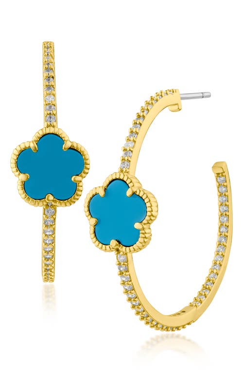 Cz By Kenneth Jay Lane Pavé Clover Hoop Earrings In Turquoise/gold