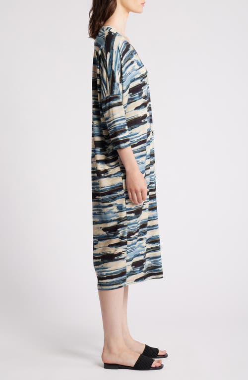 Shop Masai Copenhagen Nyrini Abstract Print V-neck Midi Dress In Blue Fog