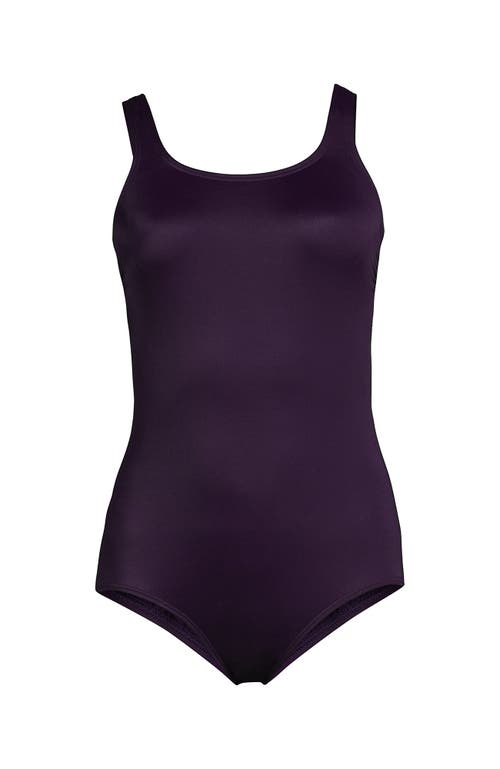 Shop Lands' End Scoop Neck Tugless Sporty One Piece Swimsuit In Blackberry