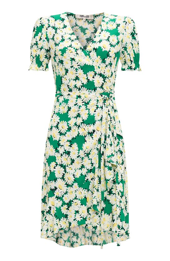 Shop Diane Von Furstenberg Emilia Daisy Print Wrap Minidress In Vintage Daisies Green